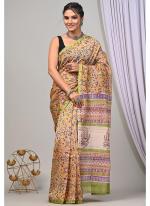 Chanderi Silk Beige Festival Wear Block Printed Saree